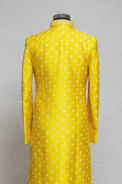 Mustard Yellow Thread Embroidered Sherwani- M1033