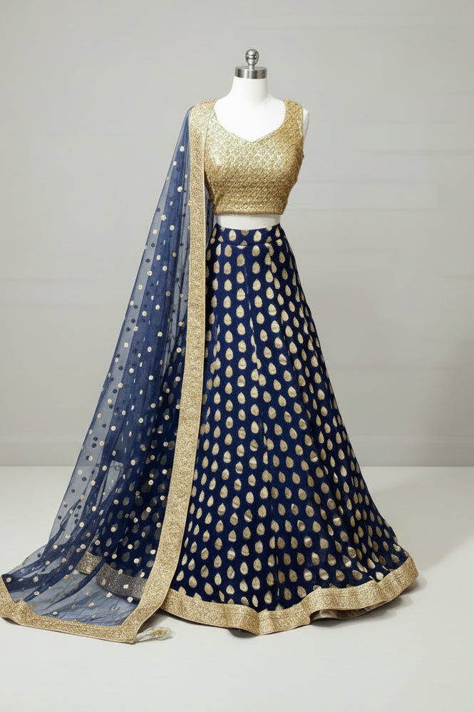 Blue Gold Bridesmaid Lehenga