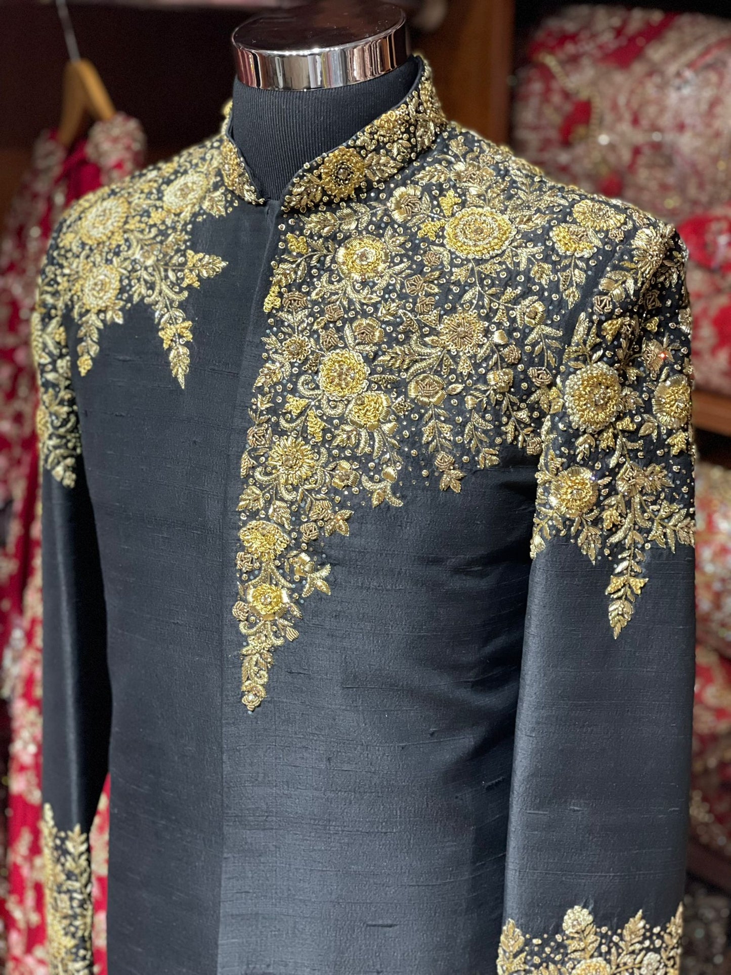 Jade Black Zardozi Embroidered Sherwani