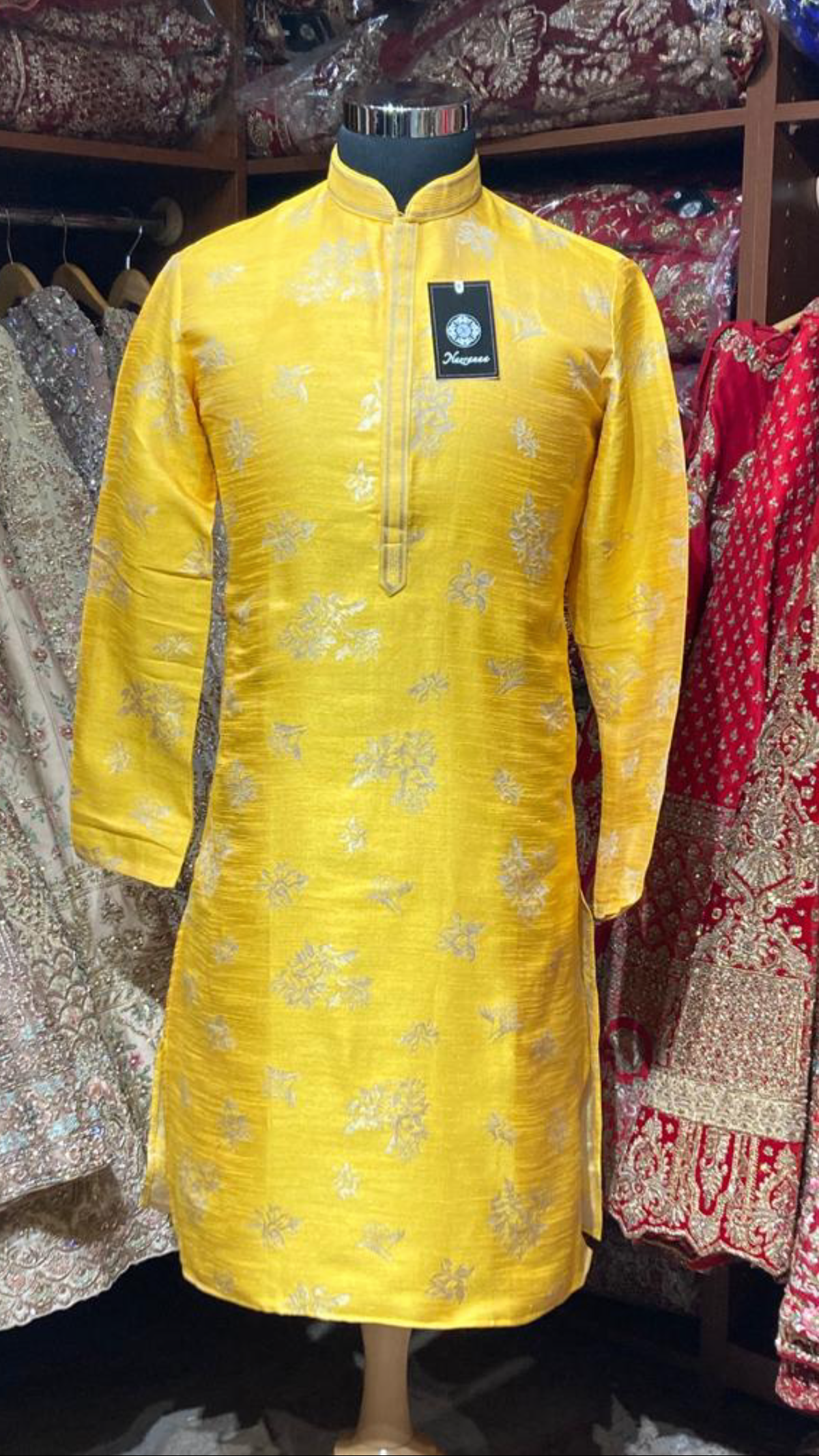 Bright Yellow Floral Embroidered Kurta Pajama for Haldi