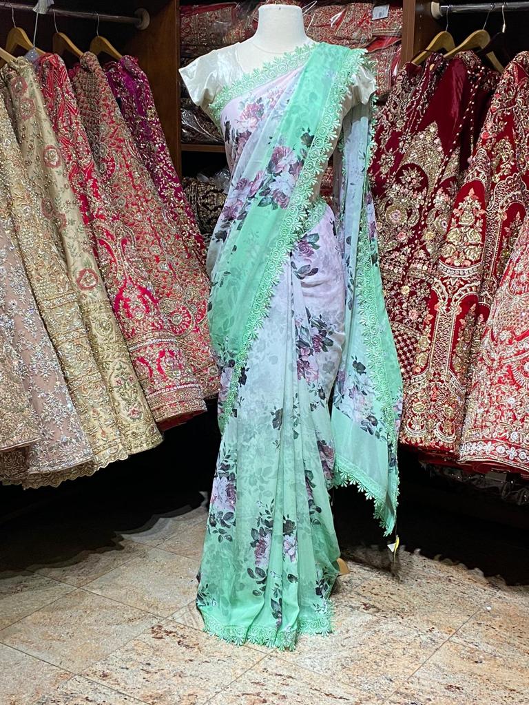 Pistachio Green Georgette Saree