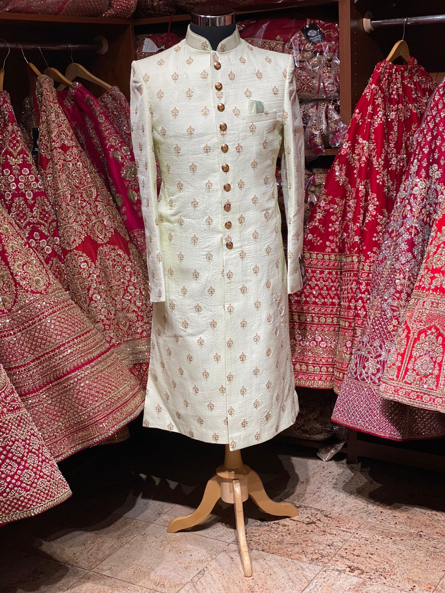 Pearl White Thread Embroidered Sherwani-2098