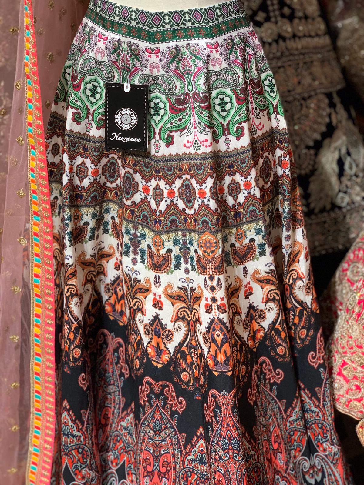 Black Multicolor Digital Printed Party Wear Lehenga PWL-079