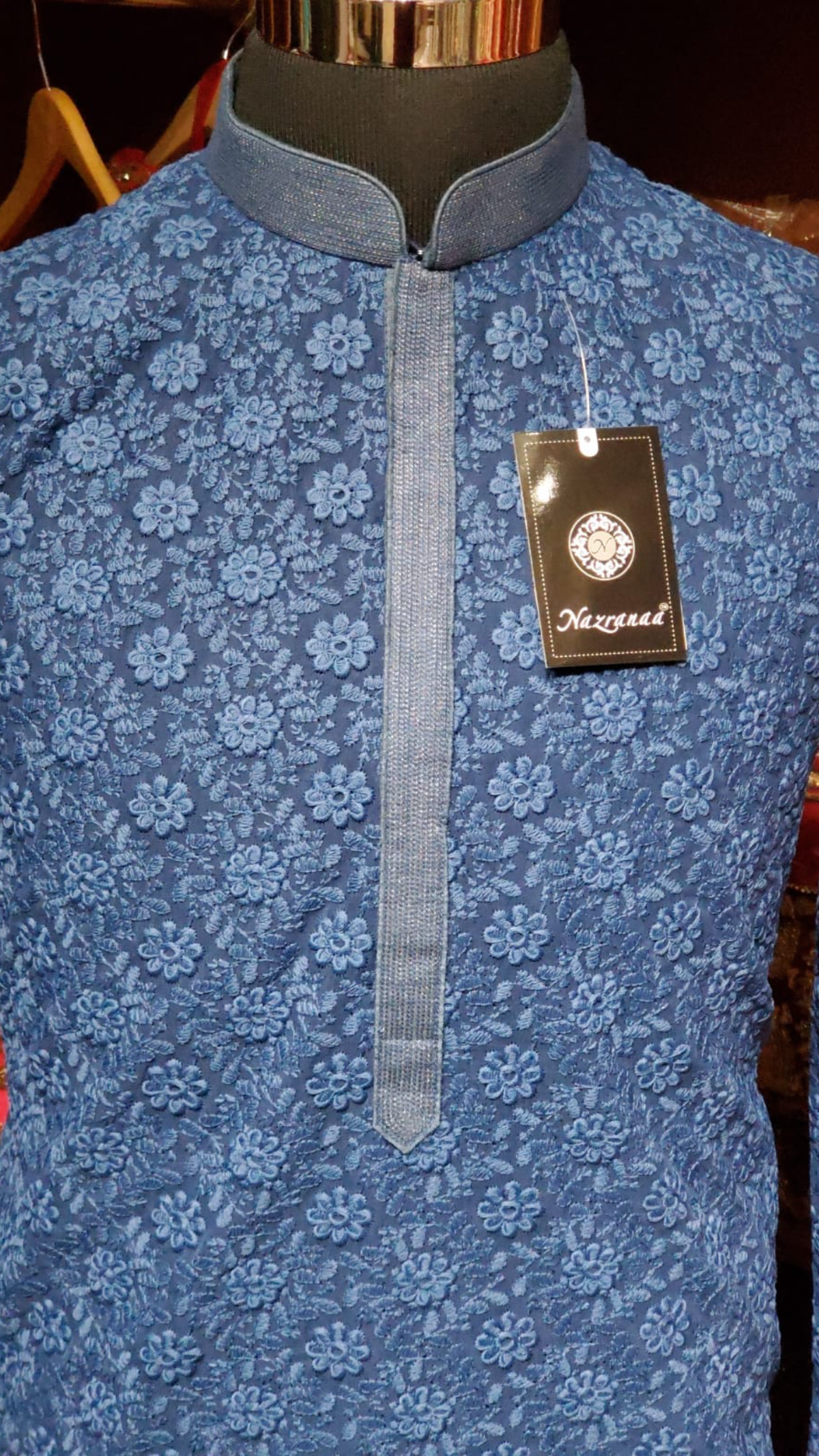 Lucknowi Chikankari Kurta Pajama with Tonal Floral Embroidery
