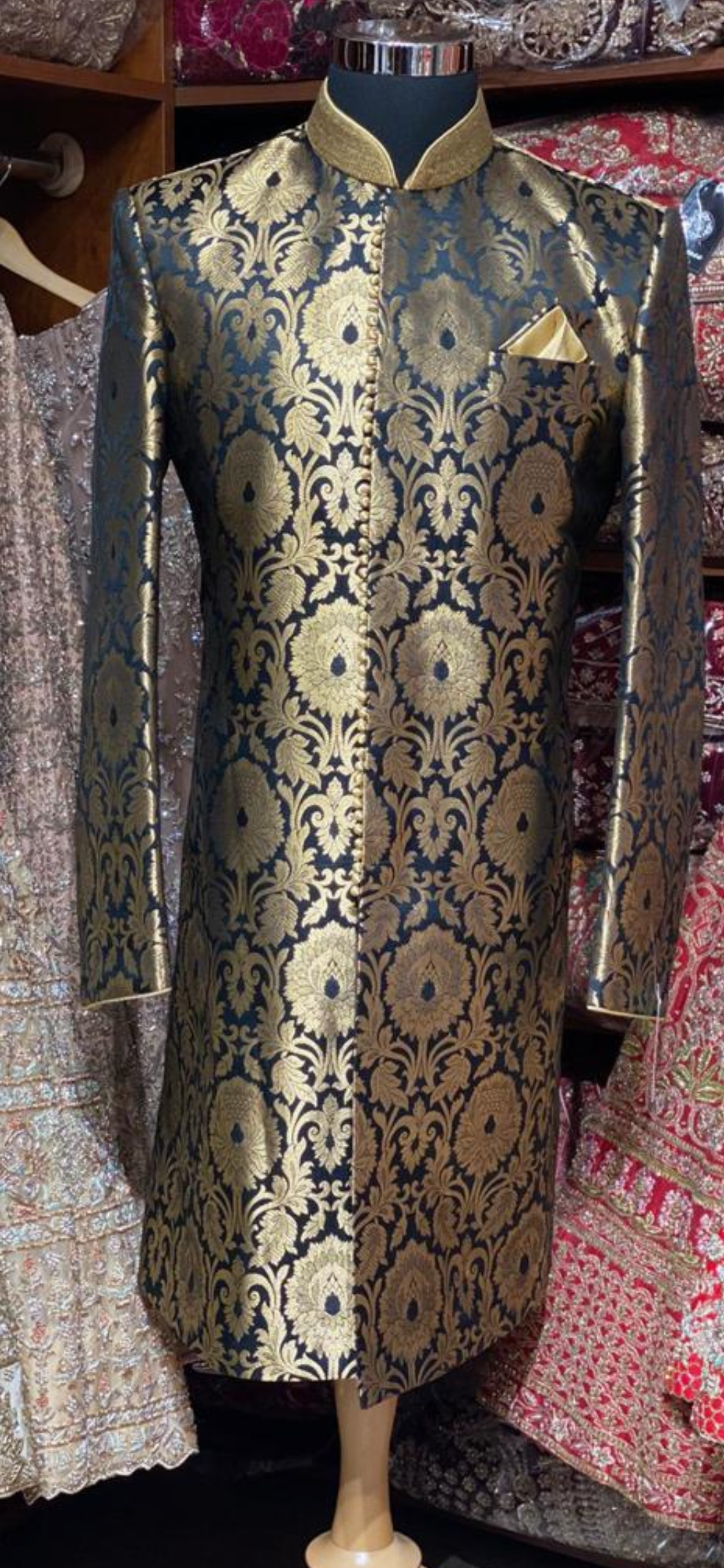 Black and Gold Brocade Size 42 Sherwani