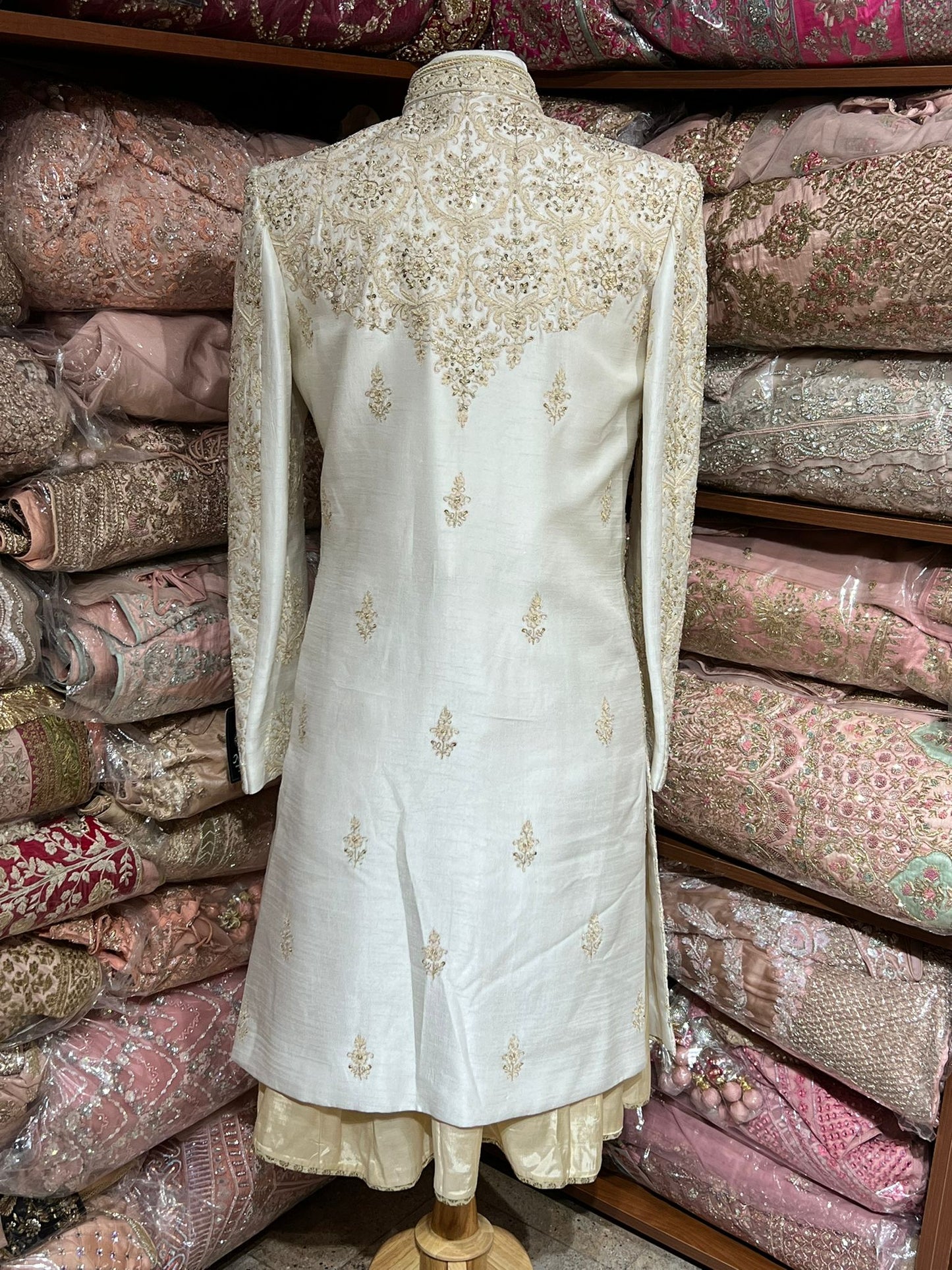Beige Embroidered Wedding Sherwani