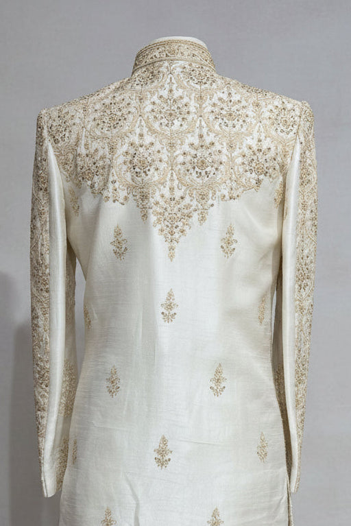 Beige Embroidered Wedding Sherwani