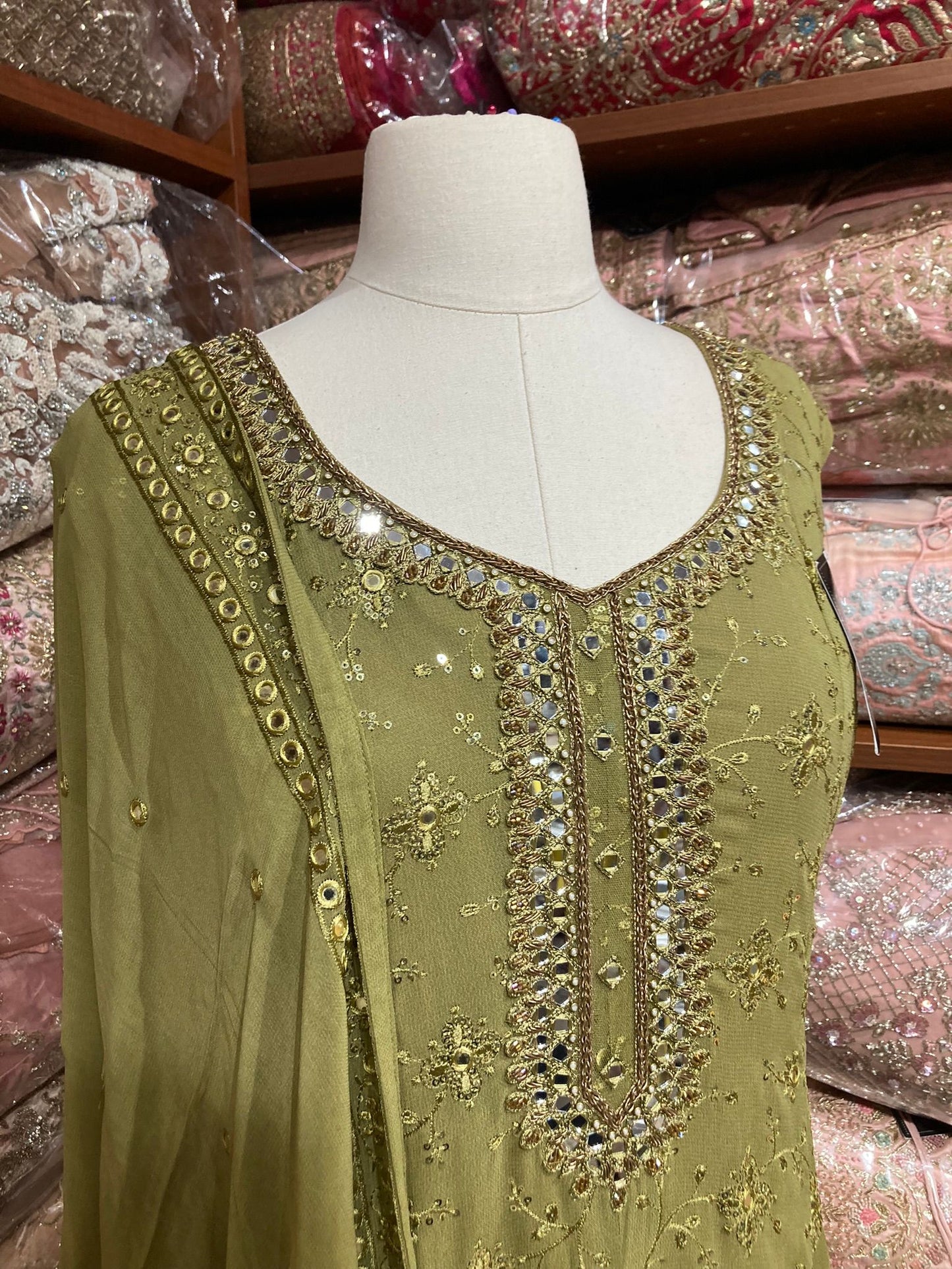Olive Green Anarkali PWA-134