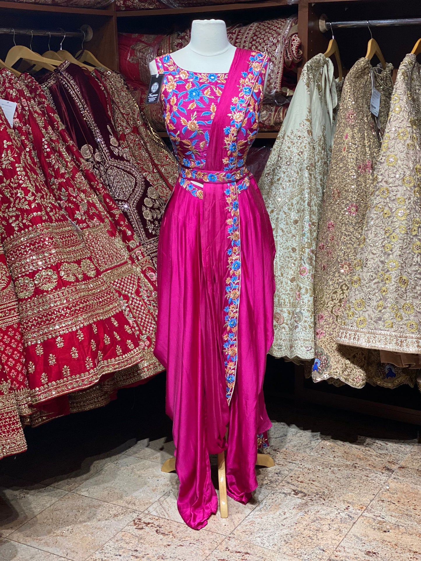 Wild Strawberry Pink Pre-Stitched Saree W/ Readymade Blouse PSS-27