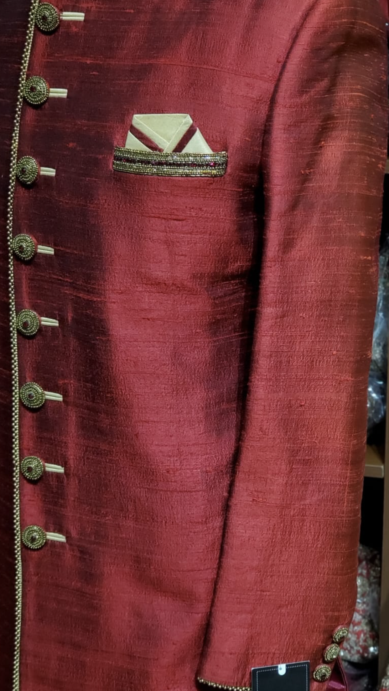 Red Raw Silk Sherwani