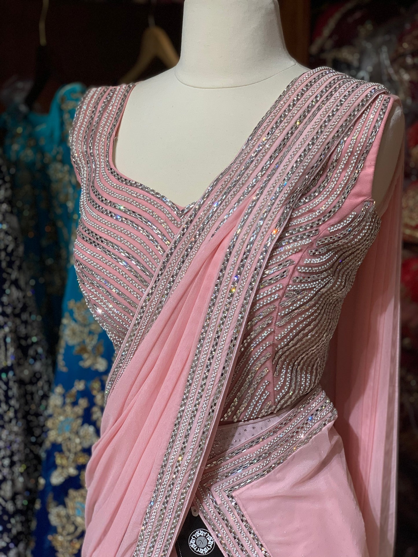 Pink Pant Saree W/ Readymade Blouse PSS-13