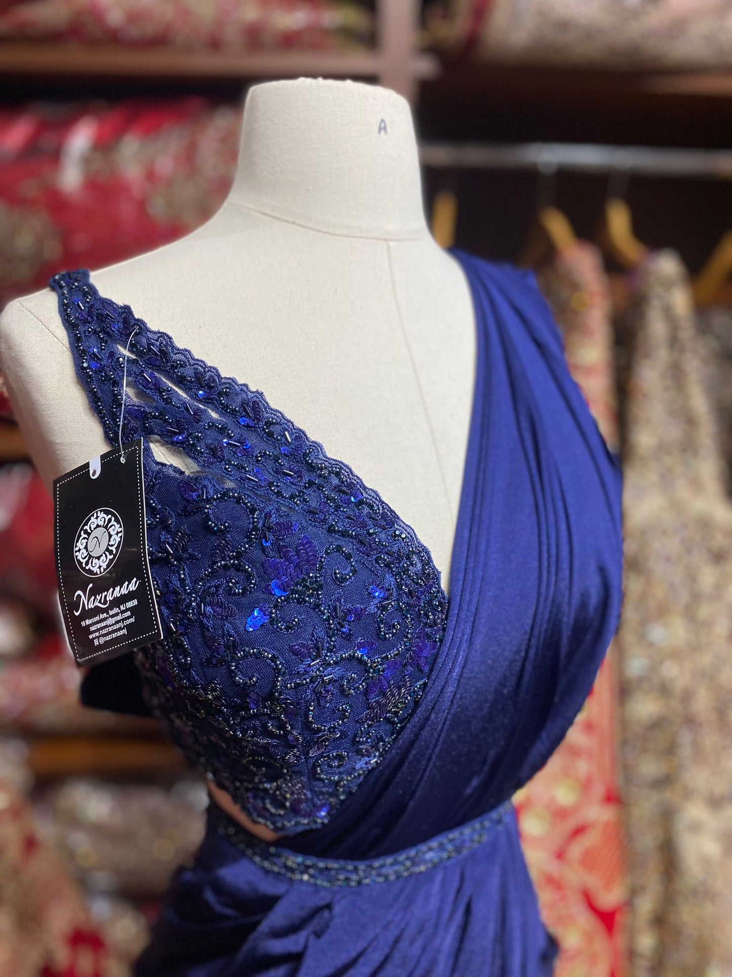 Royal Blue Pre-Stitched Saree W/ Readymade Blouse PSS-30