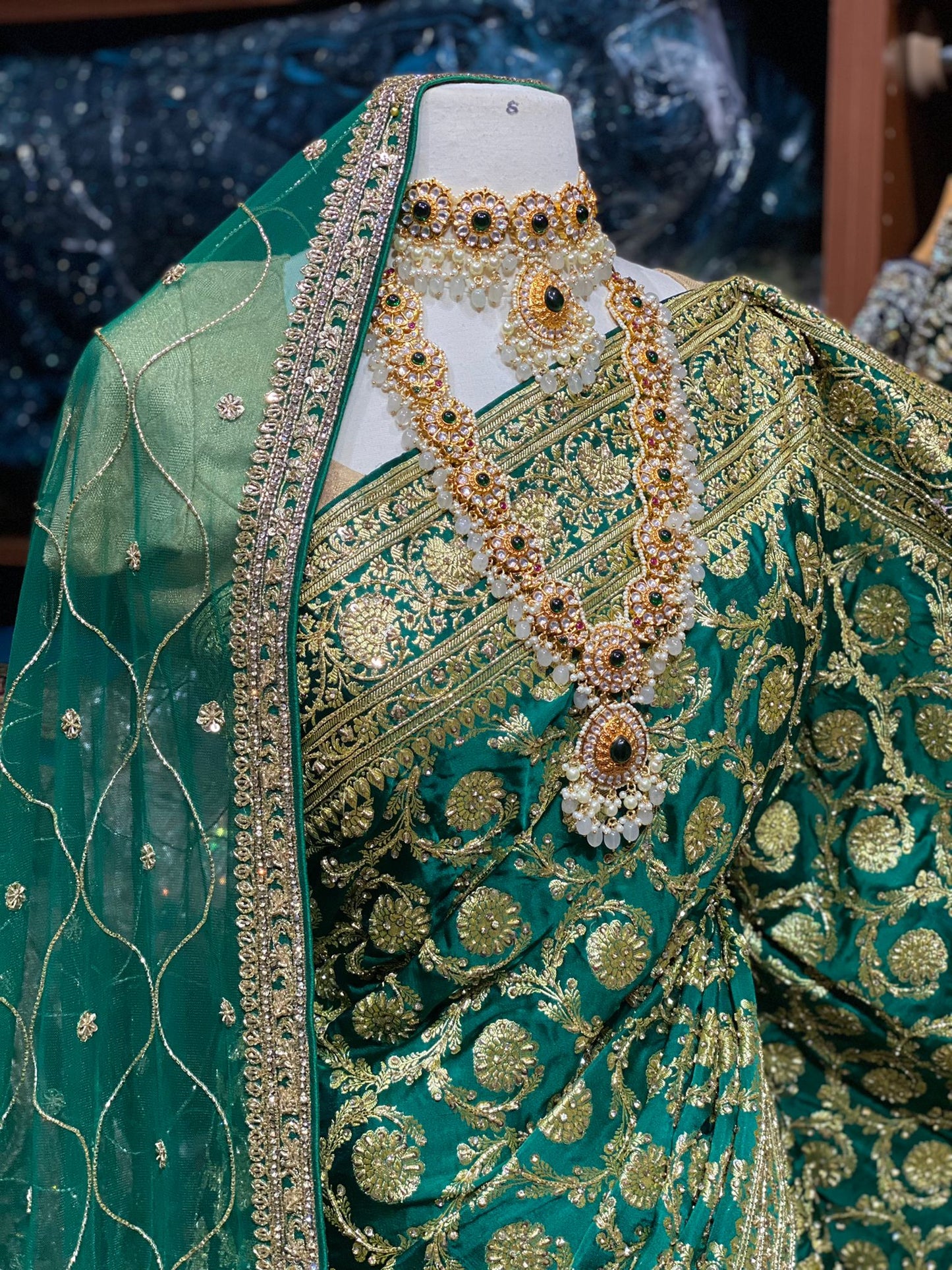 Emerald Green Pure Silk Banarasi Bridal Saree BBS-023