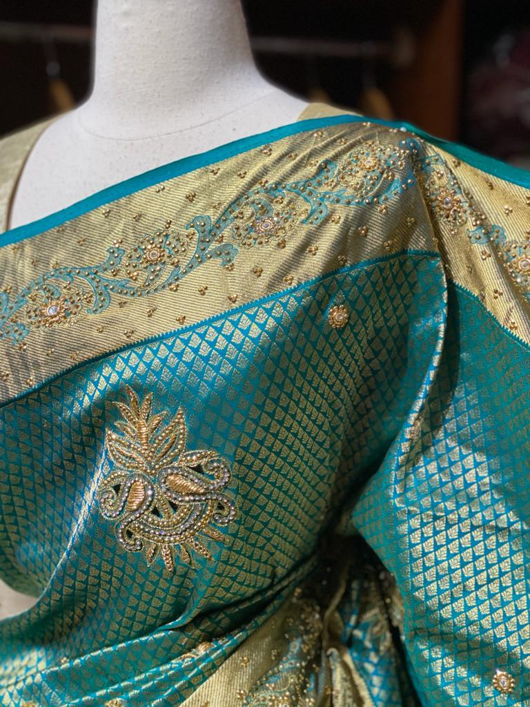 Dark Teal Green Pure Silk Kanjeevaram Saree PSK-03