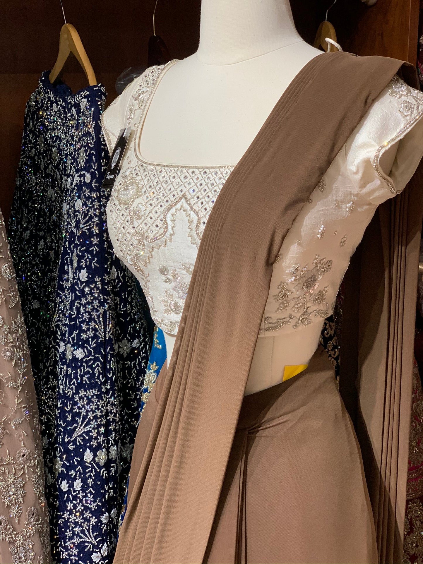 Brown Pre-Stitched Saree W/ Readymade Blouse PSS-14