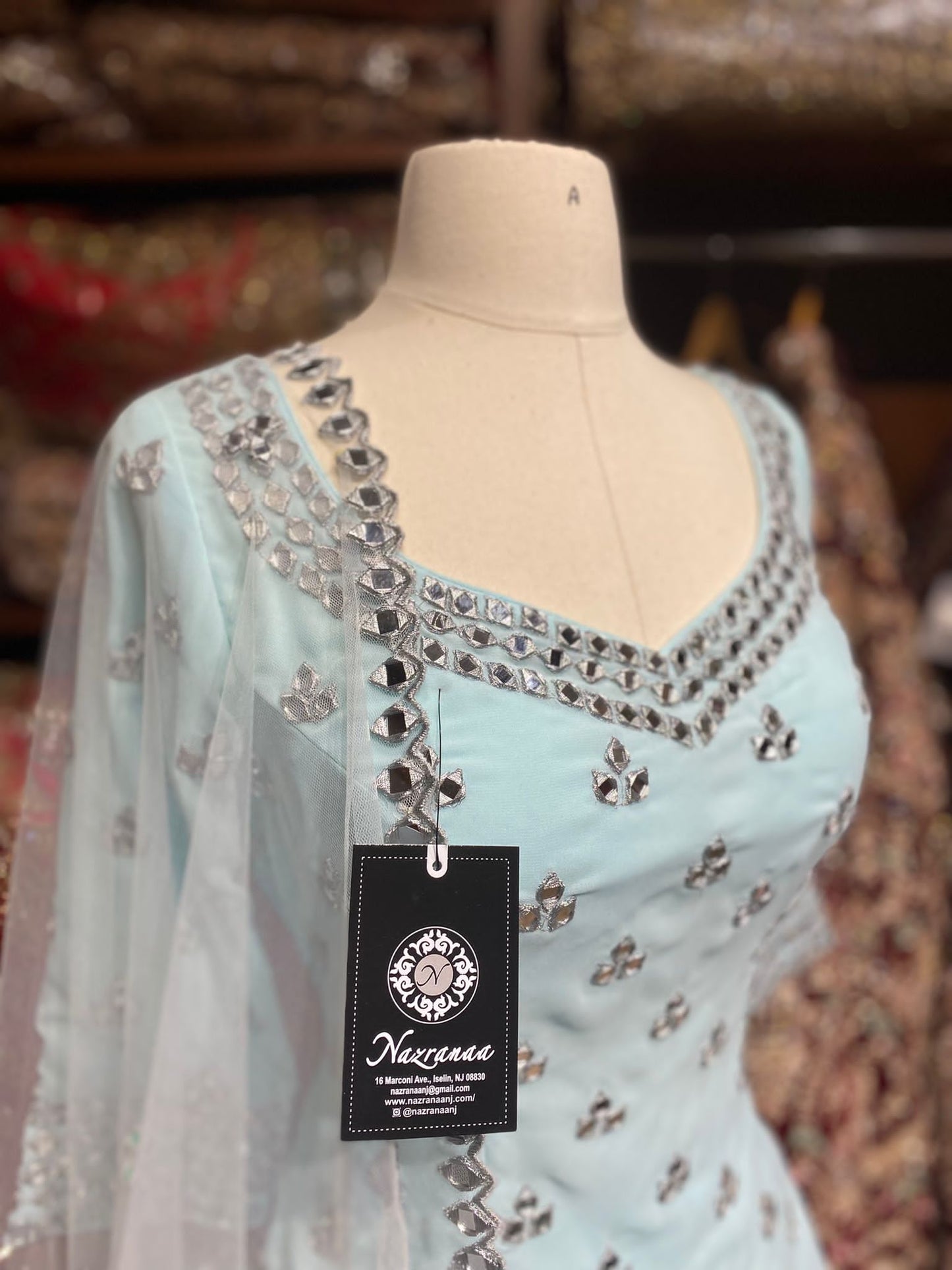Powder Blue New Era Party Wear Lacha Collection - D002