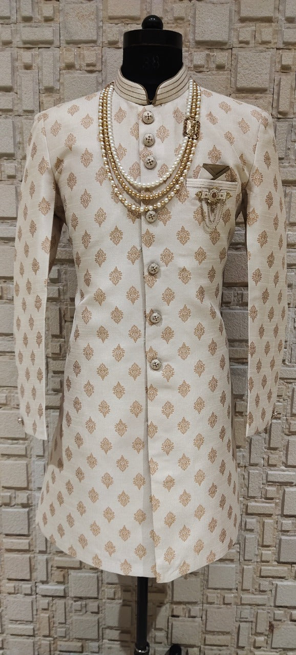 Teal Gold Buta Brocade Indo-Western with Straight Cut