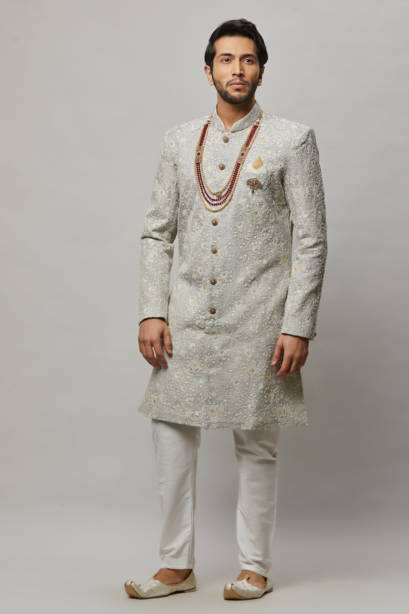 Mens Pearl Necklace With Stone Work