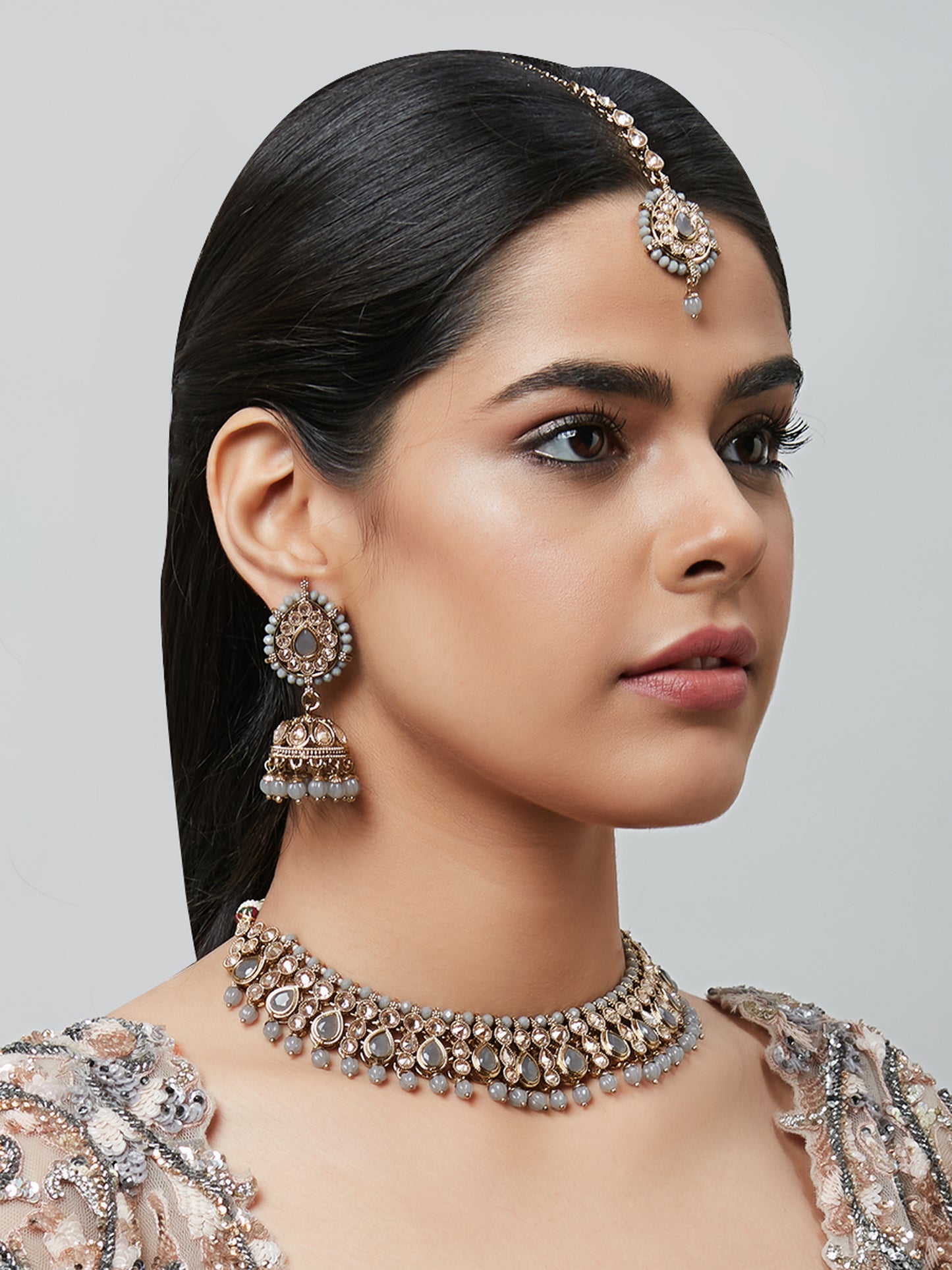 Kundan Necklace Set W/Earrings & Mang Tikka NSD6