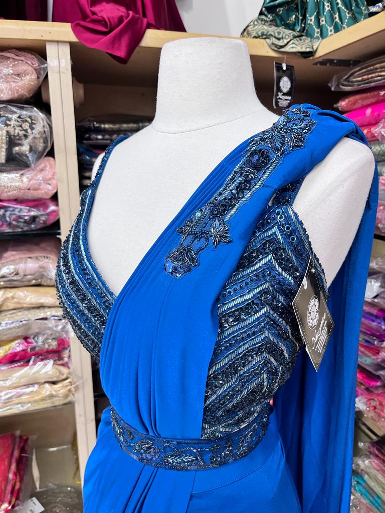 Midnight Blue Pre-Stitched Saree W/ Readymade Blouse PSS-49