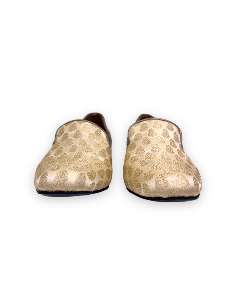 Gold Embroidered Suede Men's Loafers with Paisley Motifs