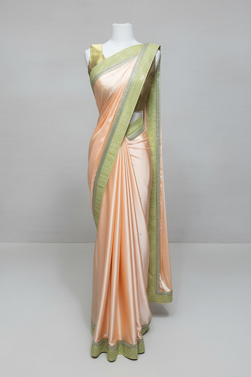 Peach Satin Bridesmaid's Saree