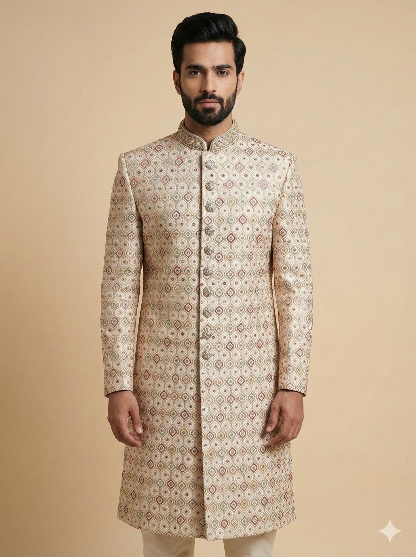 Ivory Mirror Embroidered Sherwani- S13-72