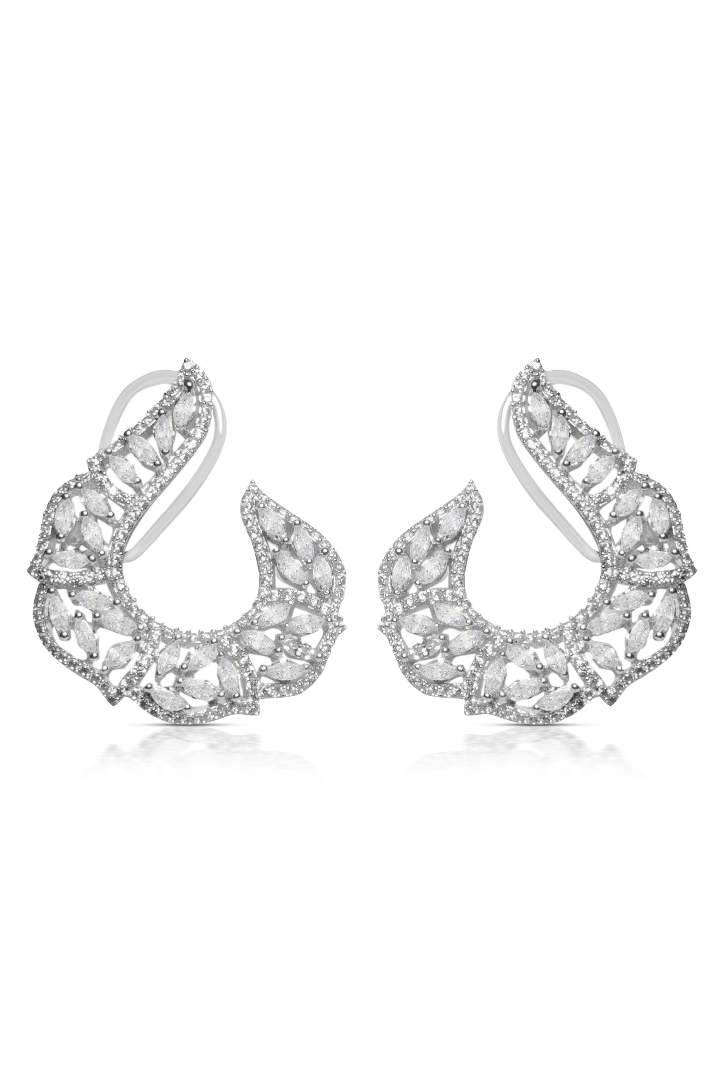 Fringe Angled Zirconia Hoops Earrings