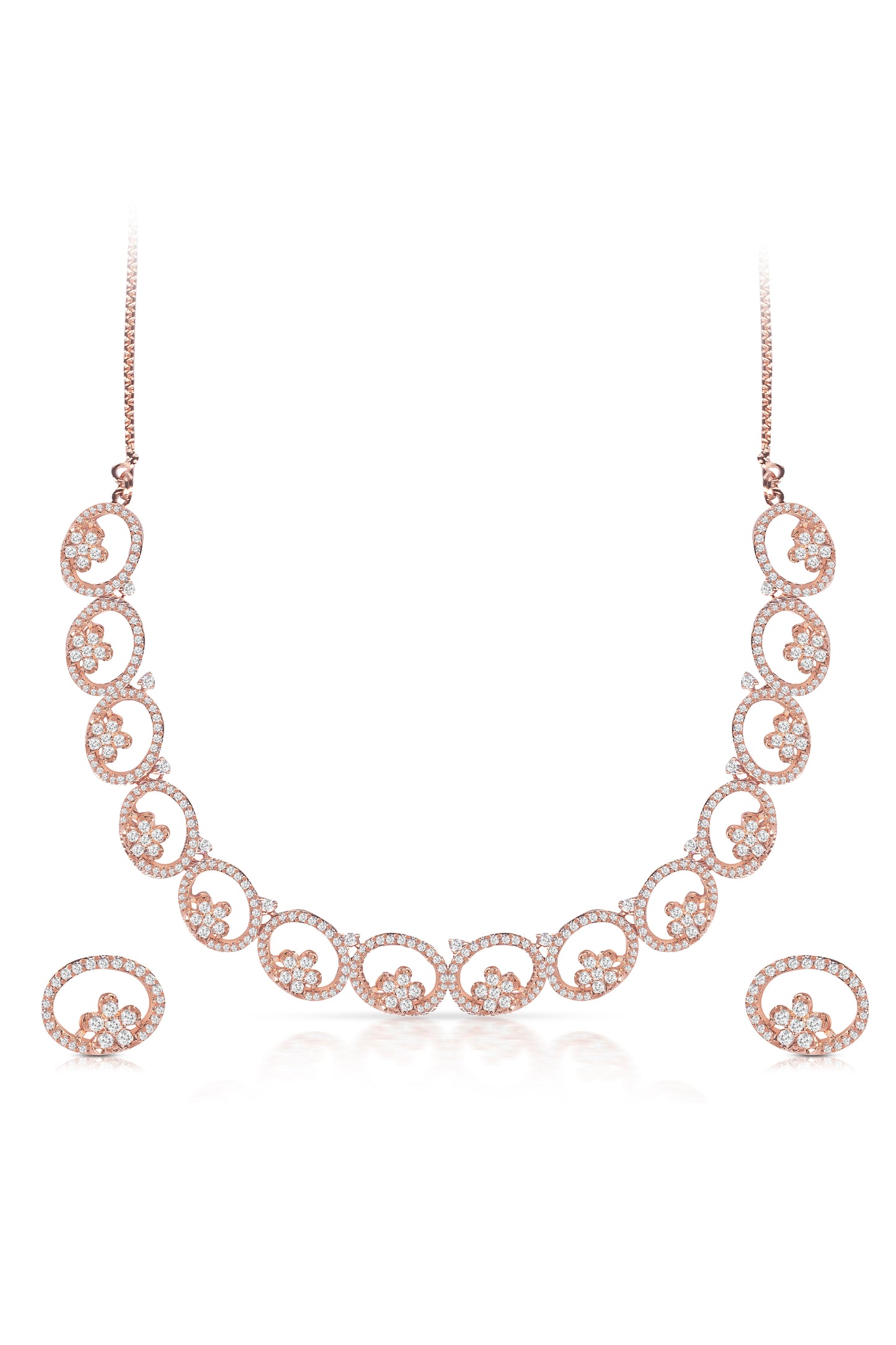 Rose Gold Diamond Curved Necklace Set