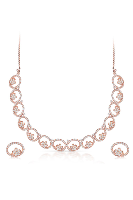 Rose Gold Diamond Curved Necklace Set