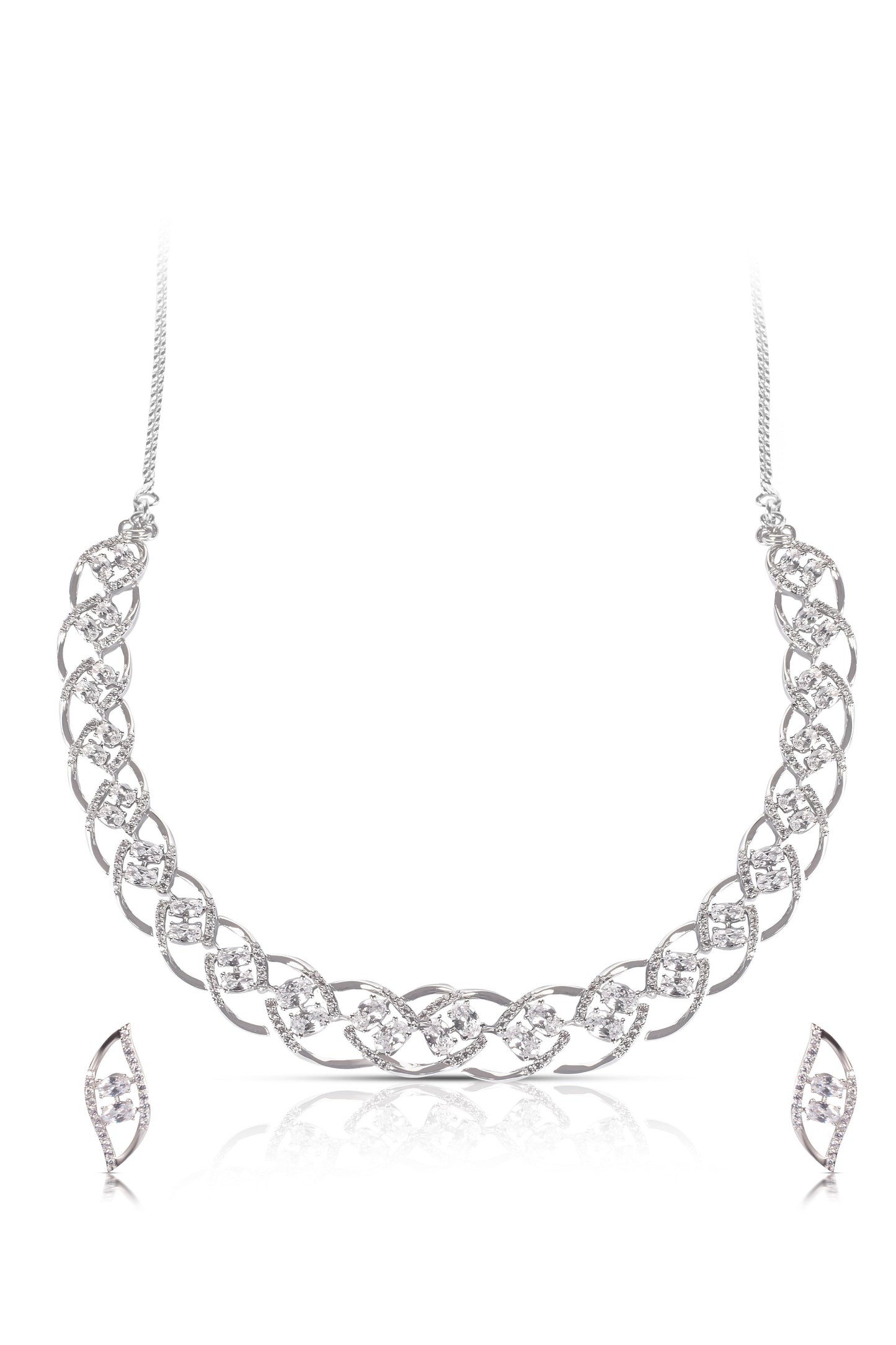 Silver Diamond Navette Necklace Set