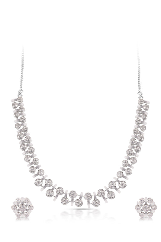 Silver Round Diamond Cluster Necklace Set