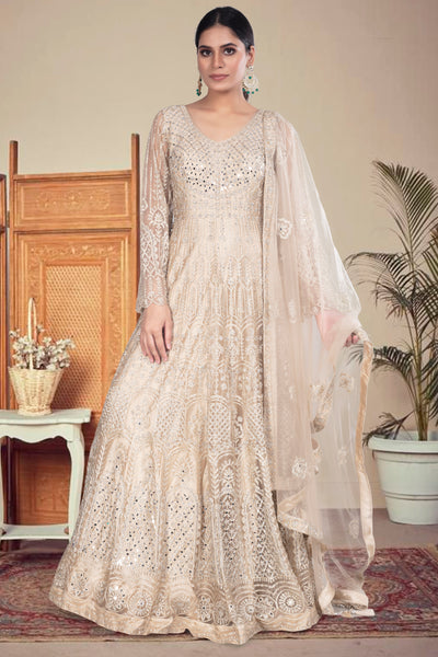 Anarkali Golden Beige Color Dress Partywear Anarkali- S920053S Beige 40/L