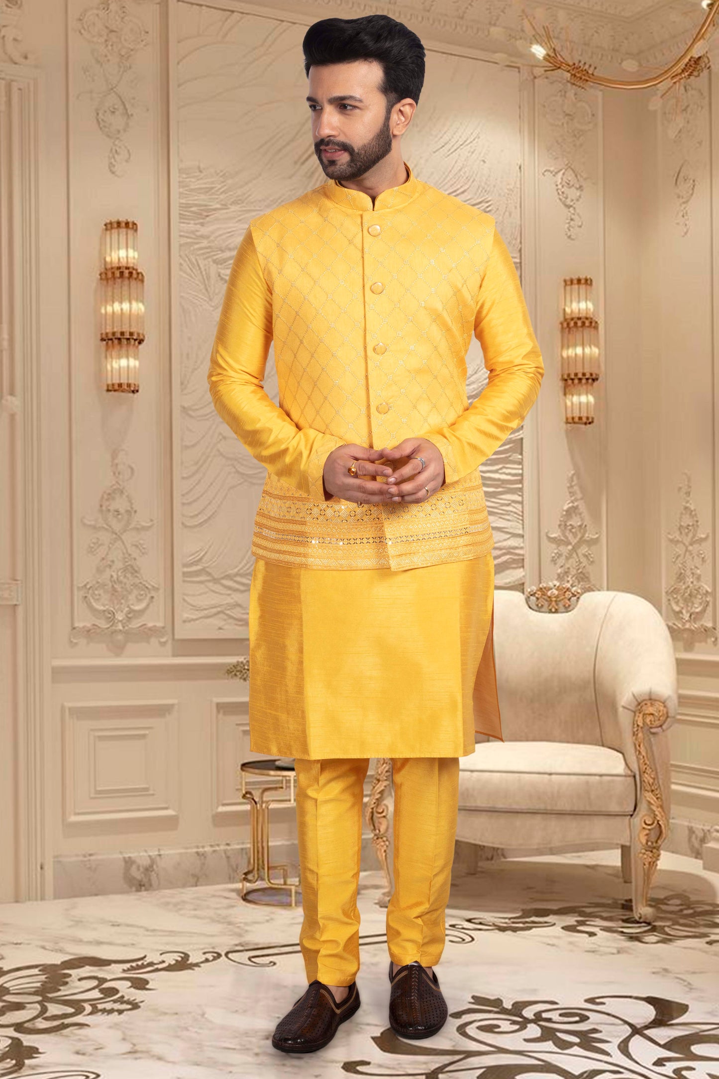 Groomsmen Kurta with vest sample- U2S355