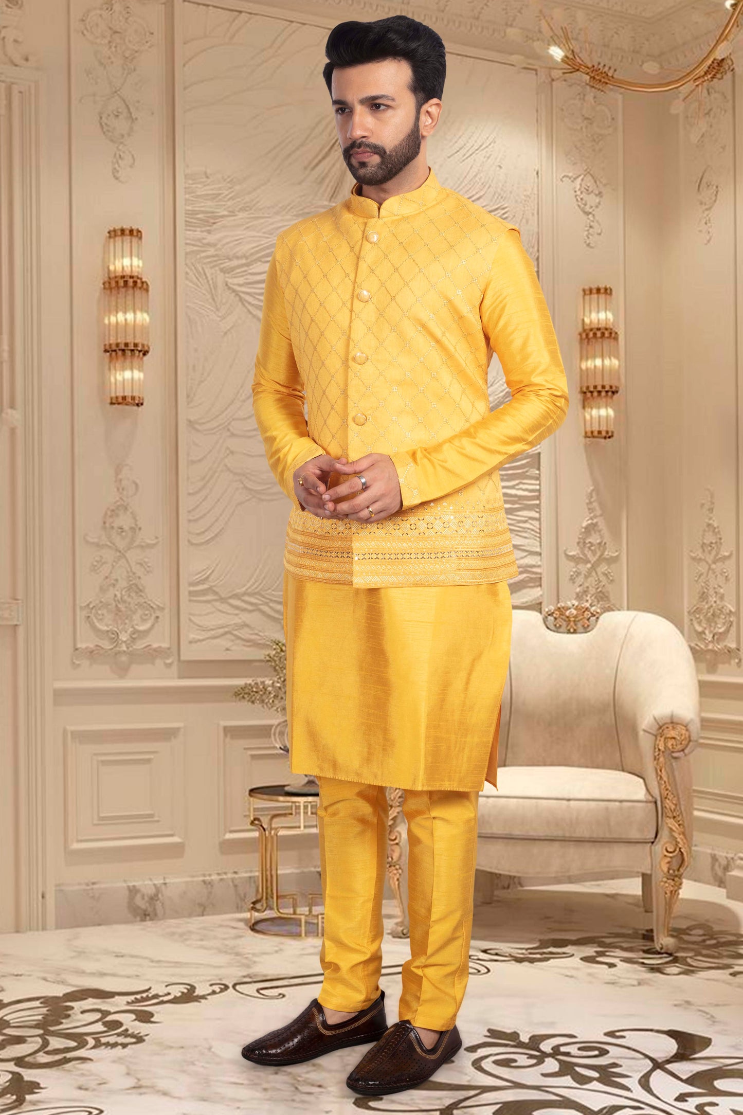 Groomsmen Kurta with vest sample- U2S355