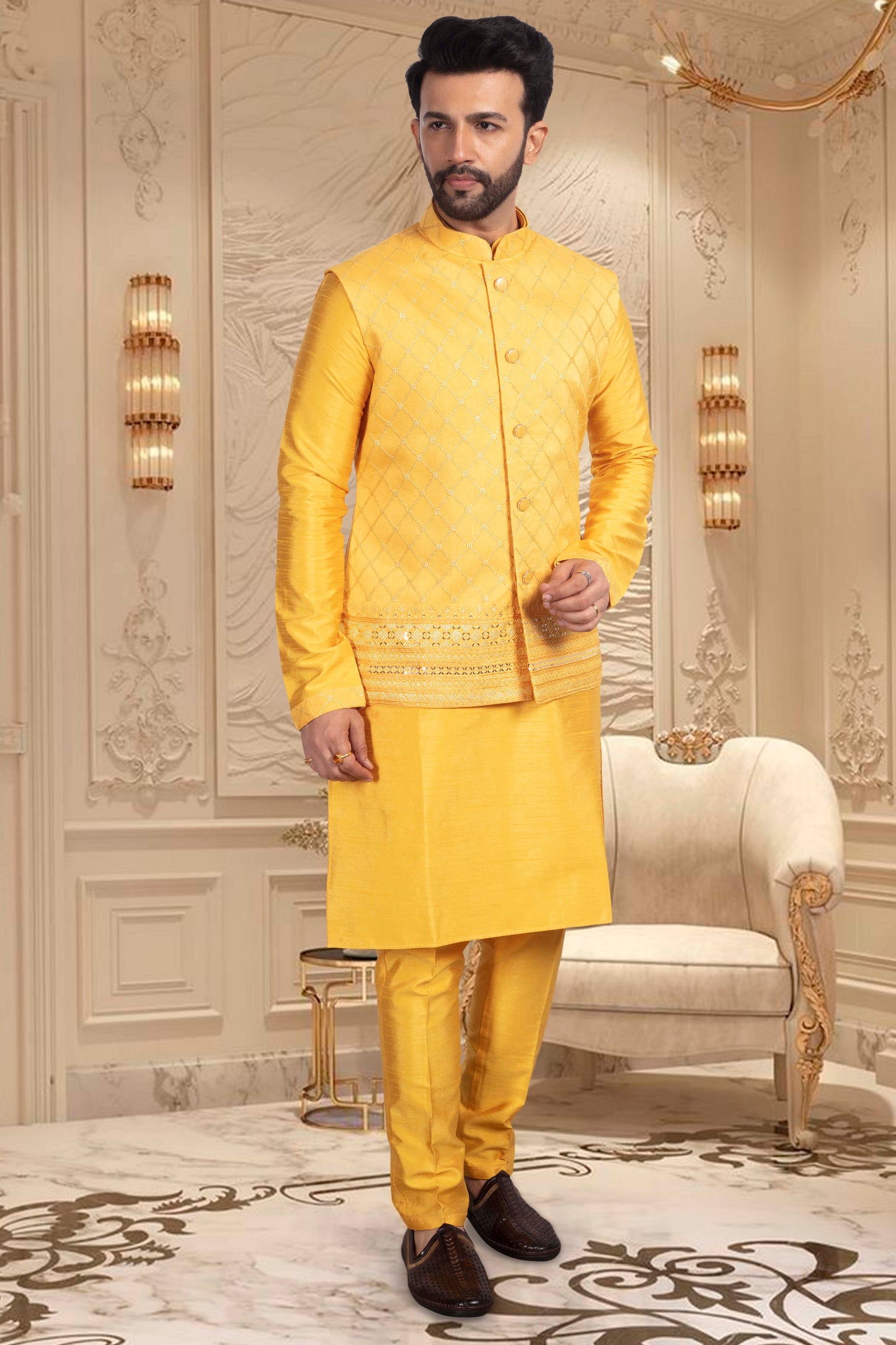 Groomsmen Kurta with vest sample- U2S355