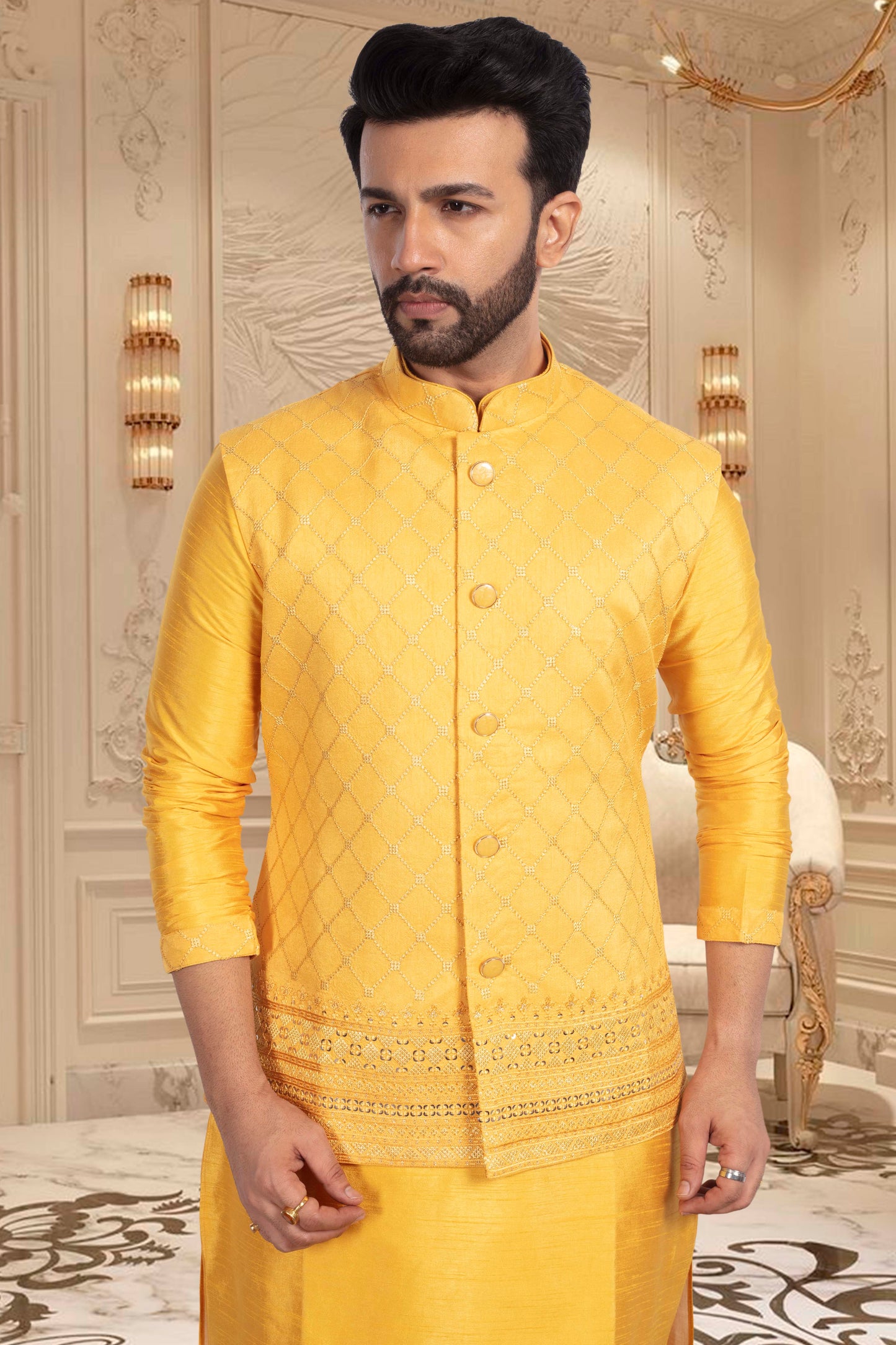 Groomsmen Kurta with vest sample- U2S355