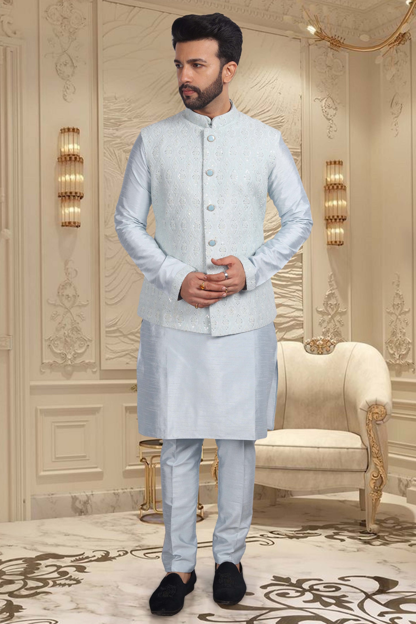 Groomsmen Kurta with vest sample- U2S357