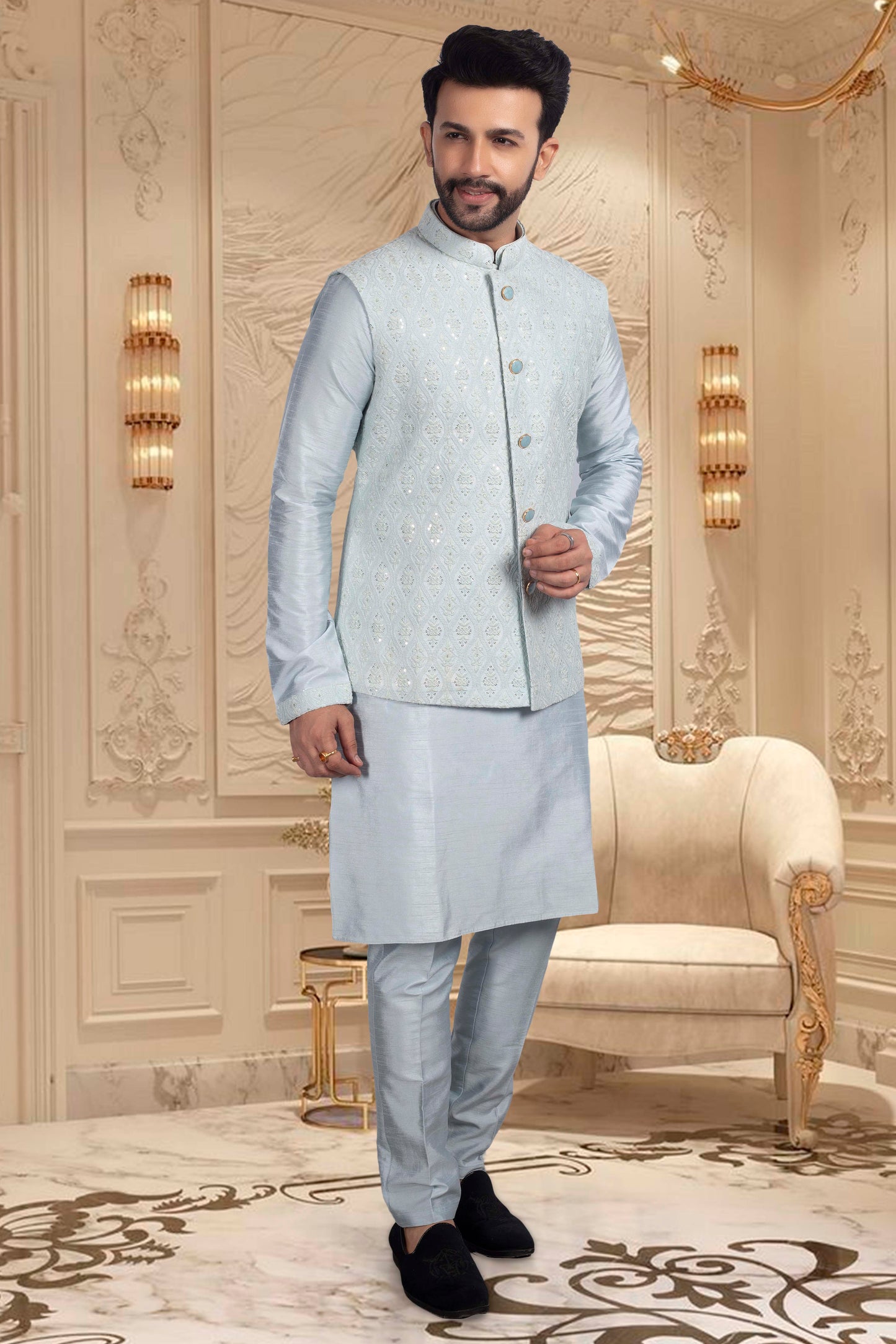 Groomsmen Kurta with vest sample- U2S357