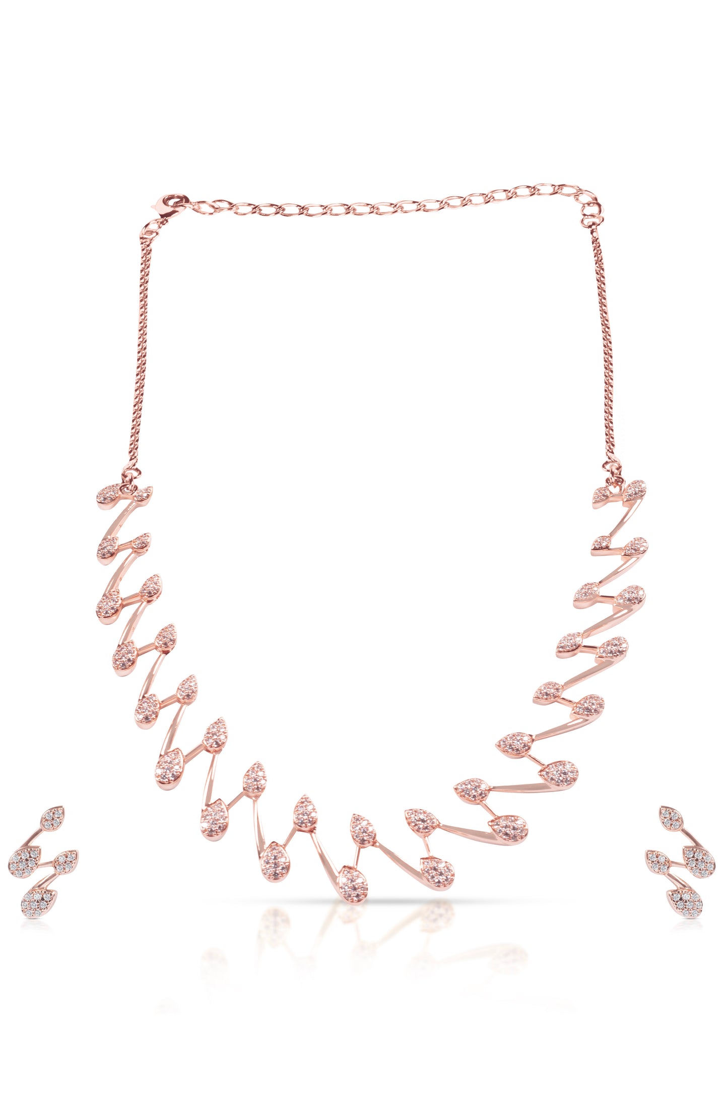 Rose gold Pear Vein necklace with earrings