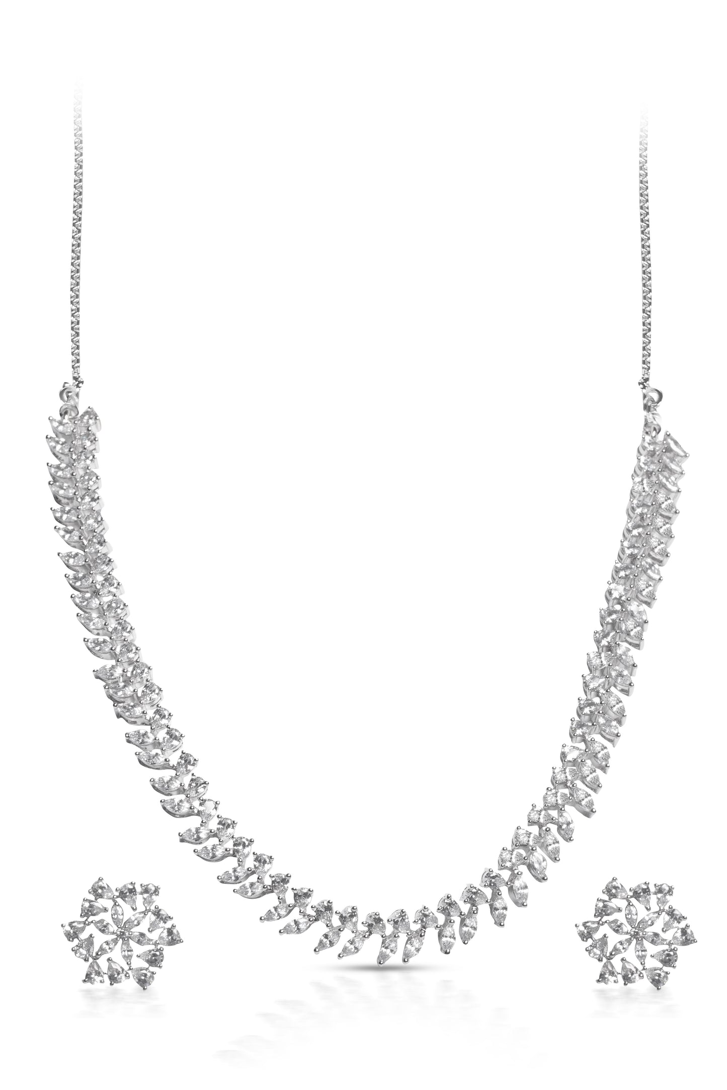 Silver CZ Lariat Necklace Set