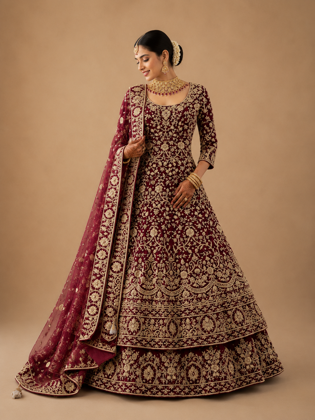 Maroon Bridal Lacha BL-027
