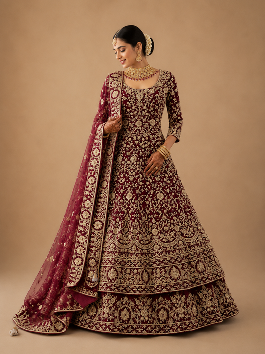 Maroon Bridal Lacha BL-027