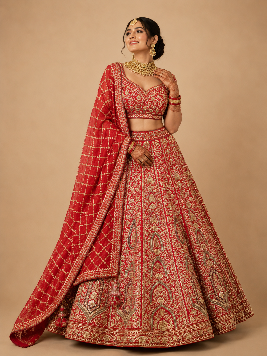Red Silk Gotapatti Lehenga