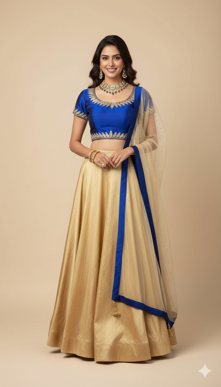 Royal Blue and Gold Bridesmaid's Lehenga