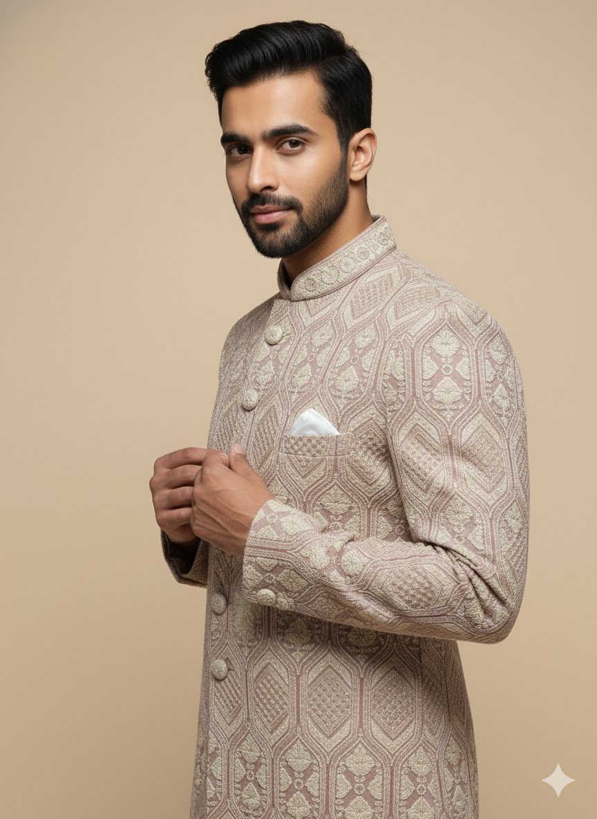 Sienna Brown Rajwadi Sherwani- R14U40