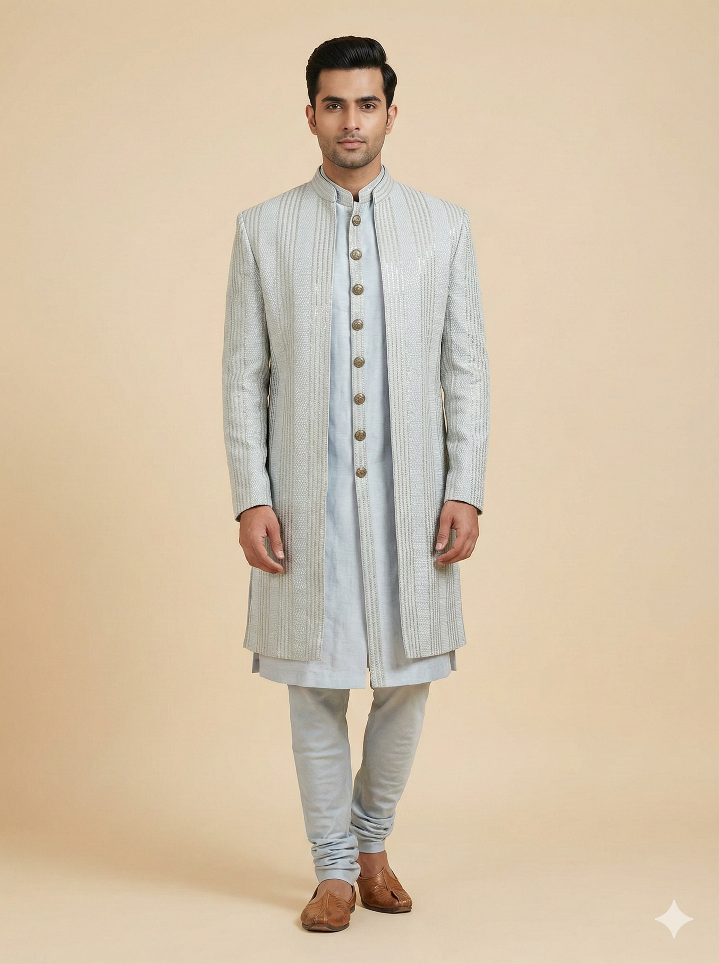 Powder Blue Indo Western Sherwani-S28-S14