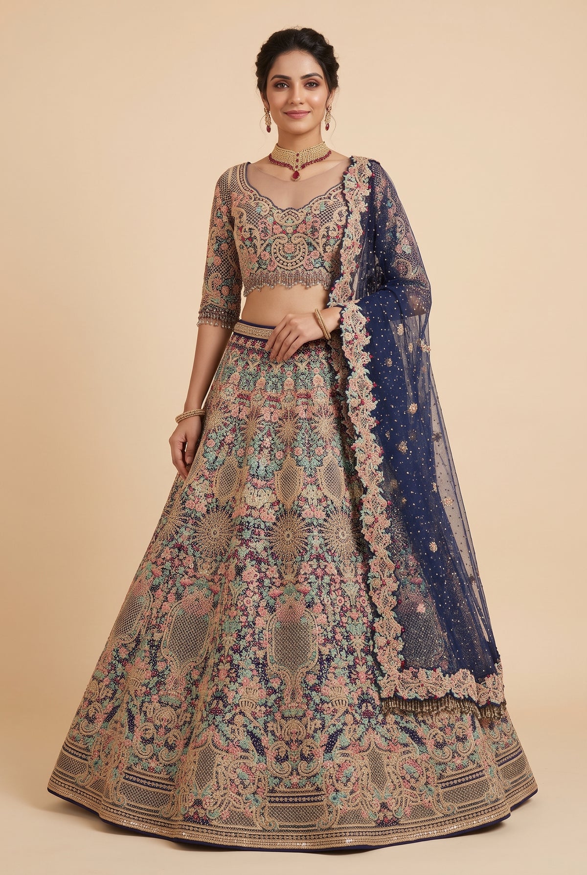Royal Navy Blue Heritage Lehenga