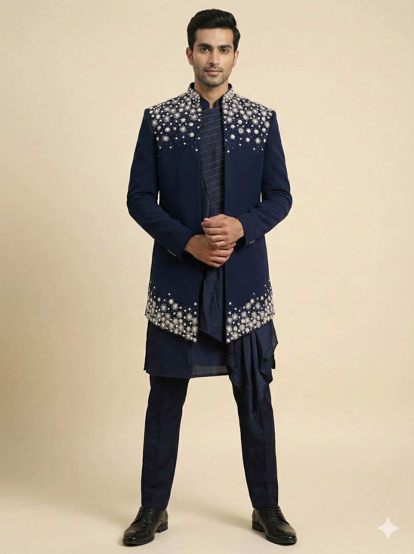 Midnight Blue Indo Western Sherwani- R14-S86