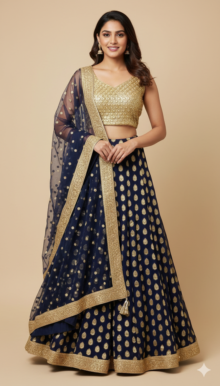 Blue Gold Bridesmaid Lehenga